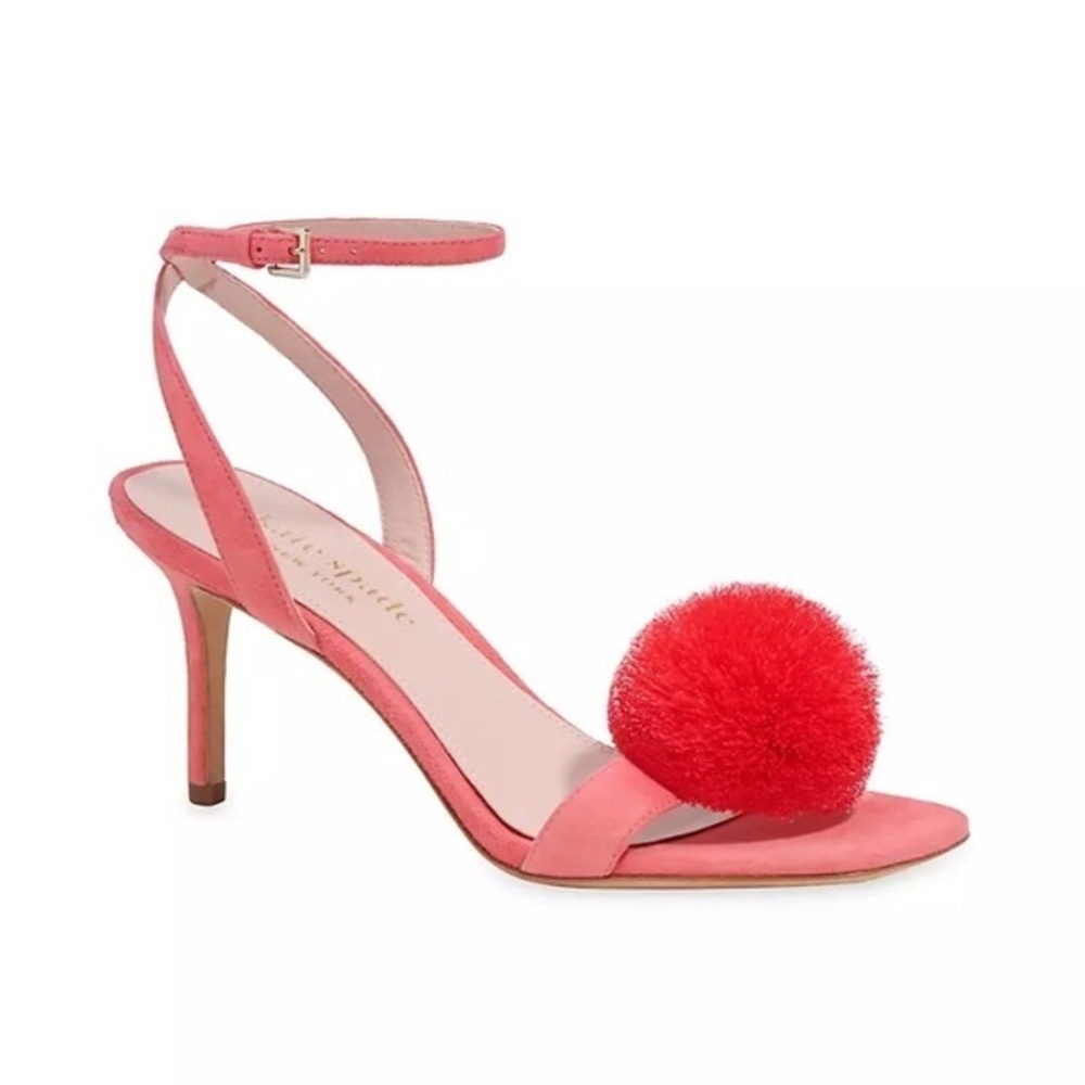 kate spade new york Amour Pom Leather Strappy Stiletto Sandals Pink Pepper Corn